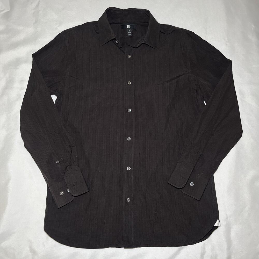 Banana Republic Sz M Dark Brown Men Tailored Slim Fit Poplin Dress Shirt Cotton